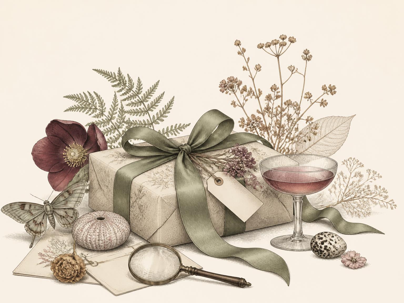 A Victorian natural-history gift arrangement with a cocktail coupe